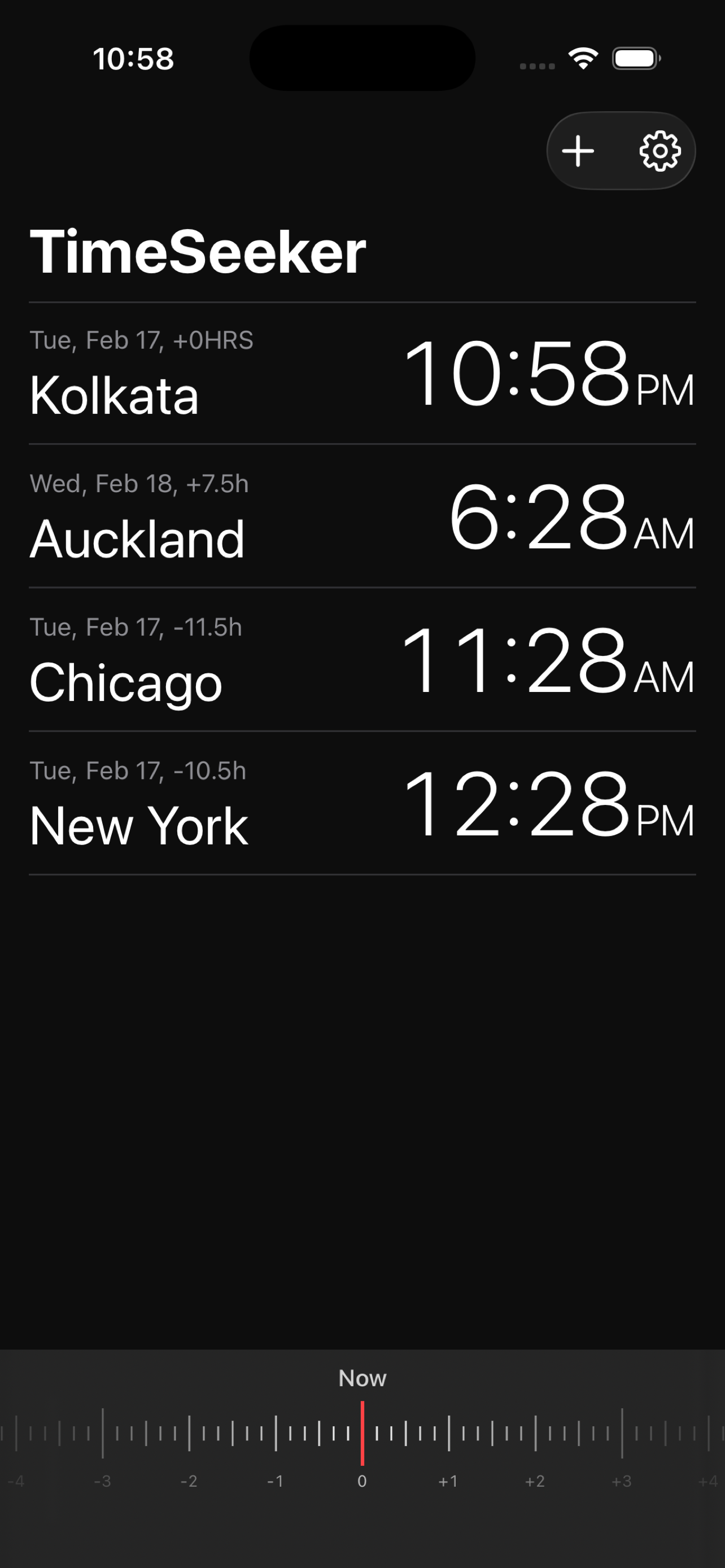City list with time offsets