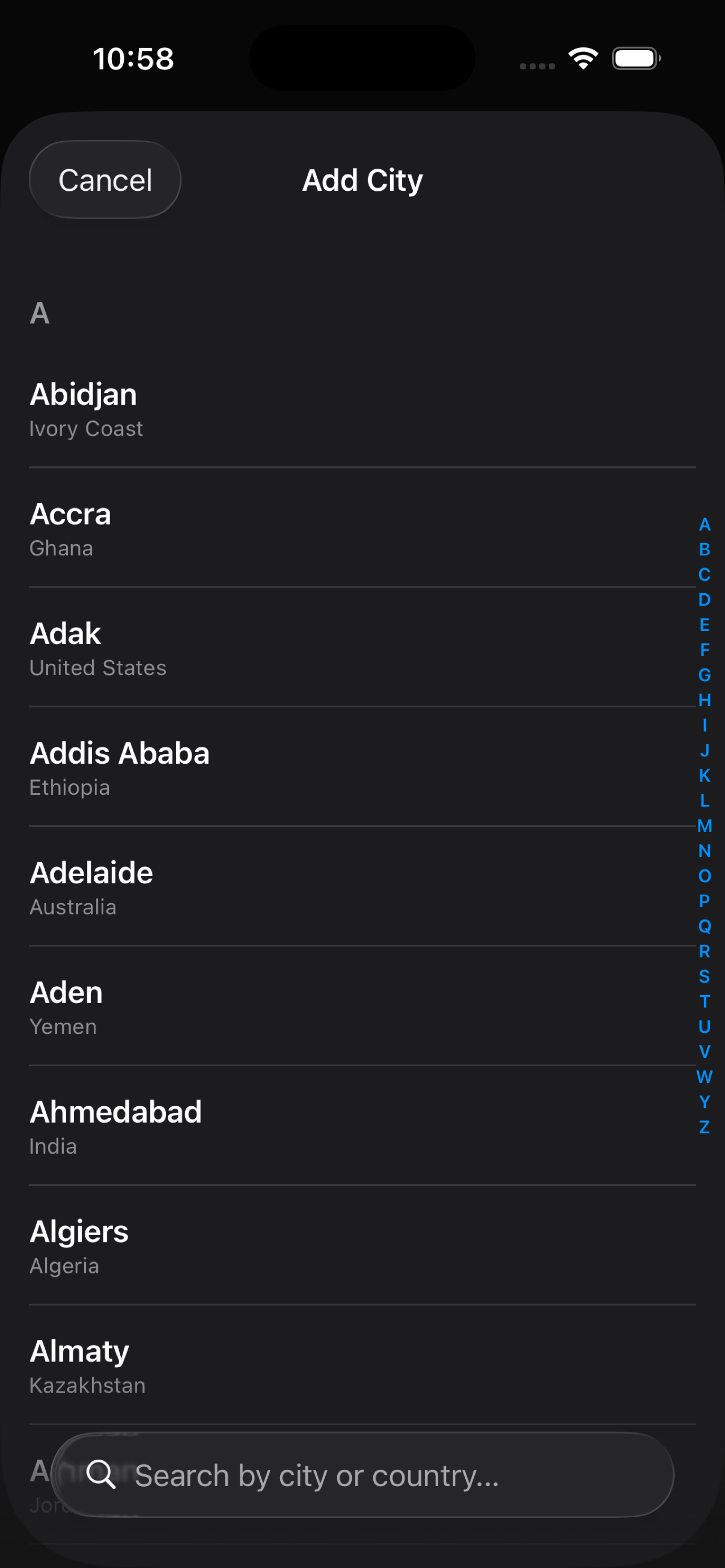 City search by country